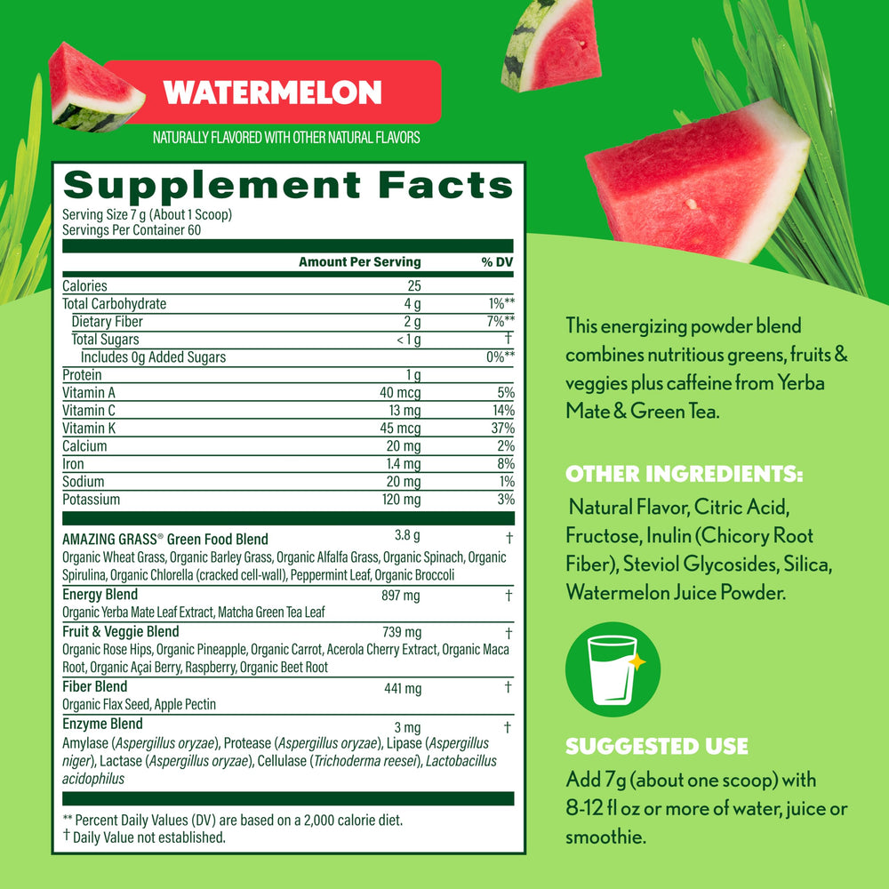 Amazing Grass packaging varies, showcasing eco-friendly, plant-based nutrition.