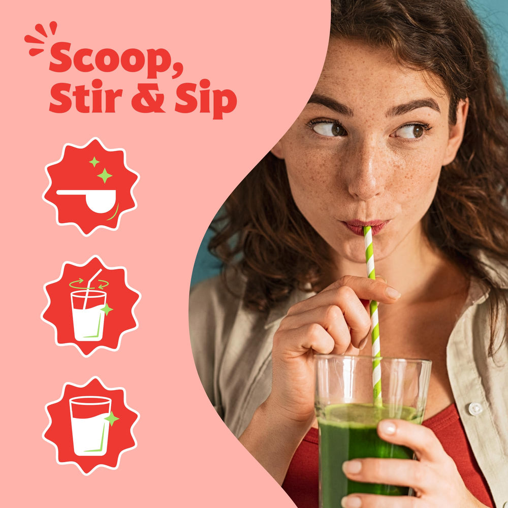 Measuring scoop with Amazing Grass powder for quick beverage mix