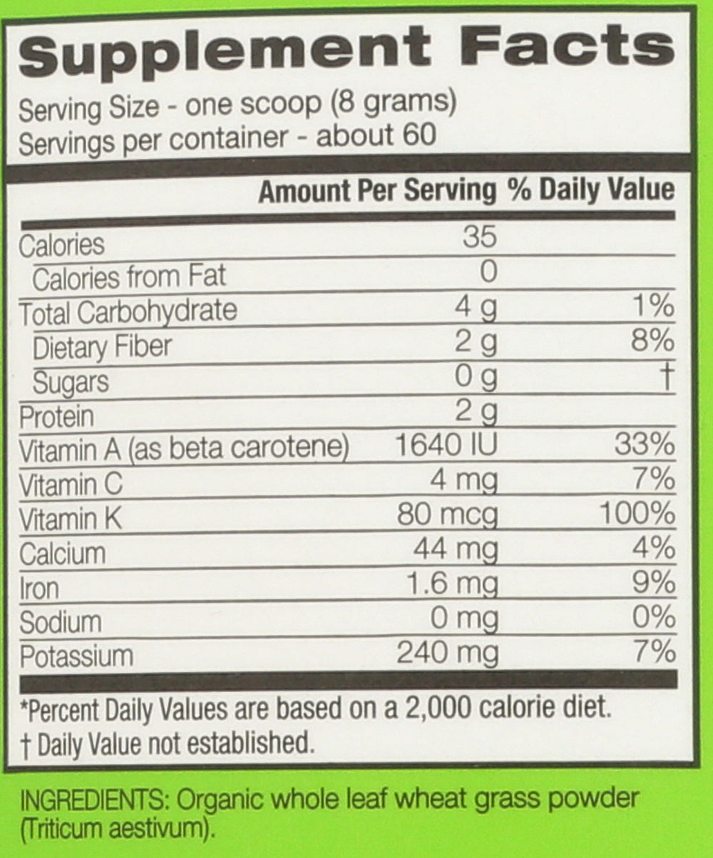 Smoothie with Amazing Grass Wheat Grass Powder boosts greens.
