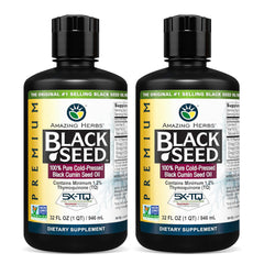 Amazing Herbs Black Seed Oil bottle front view highlights premium cold-pressed oil for daily wellness.