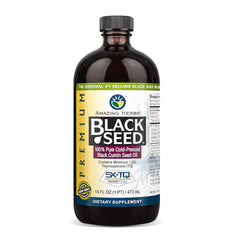 Amazing Herbs Black Seed Oil bottle shows premium packaging and immune support potential.