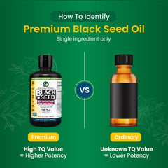 Amazing Herbs Black Seed Oil label closeup notes cold-pressed processing and natural ingredients.