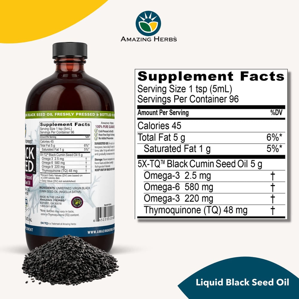 Amazing Herbs Black Seed Oil suited for skin use and versatile topical application.