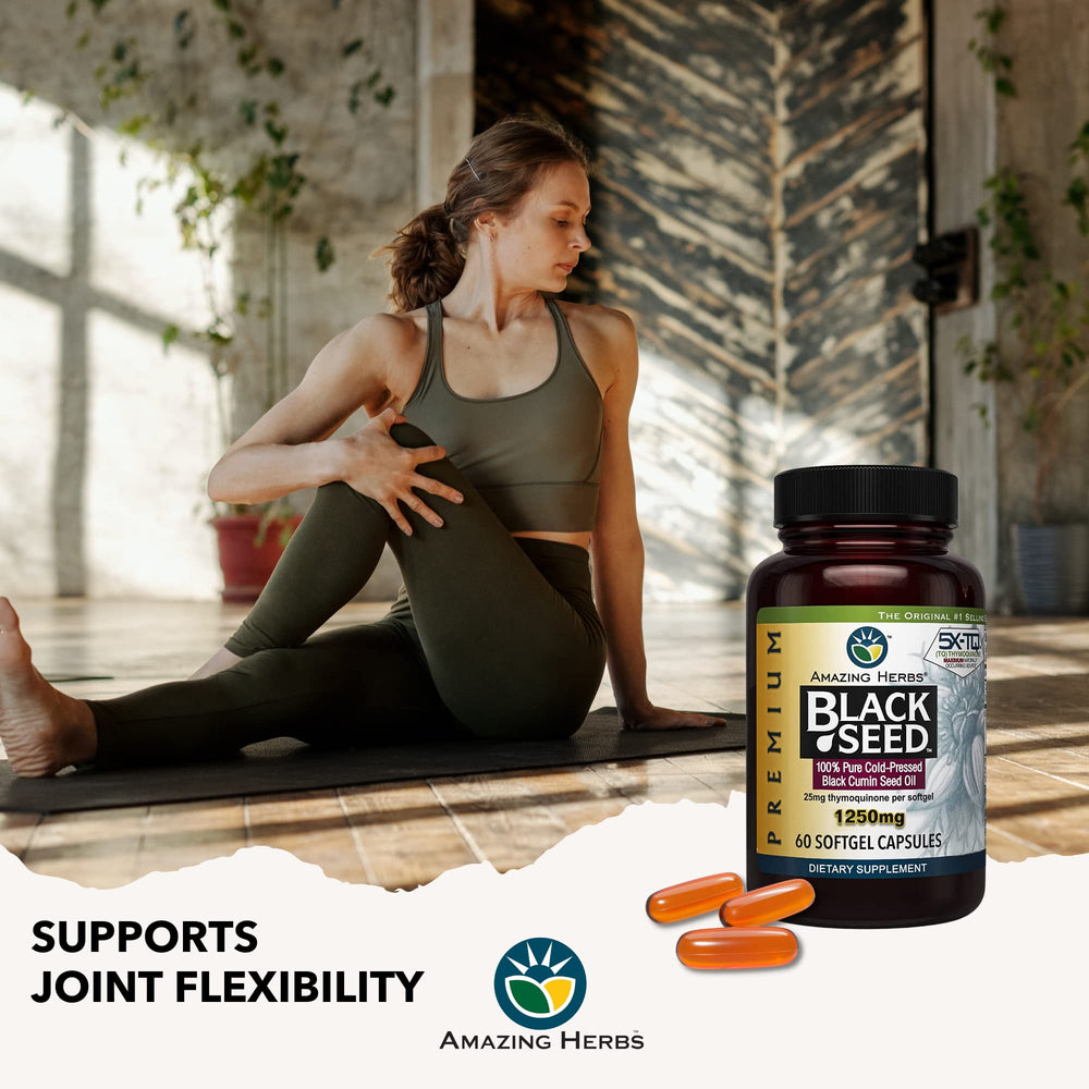 Amazing Herbs Black Seed Oil Capsules brain-function concept highlighting cognitive support.