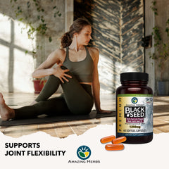 Amazing Herbs Black Seed Oil Capsules brain-function concept highlighting cognitive support.