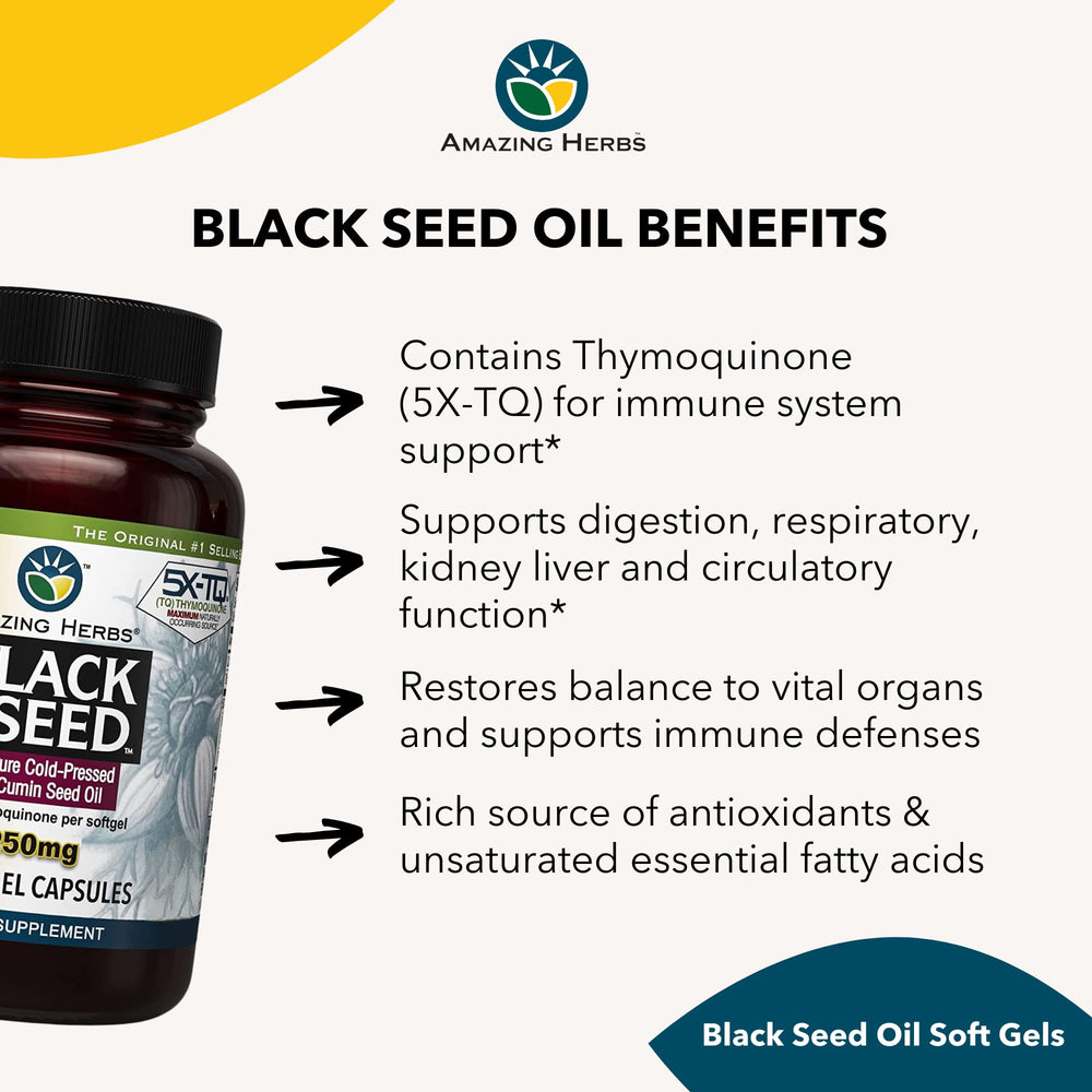 Amazing Herbs Black Seed Oil Capsules immune-support concept visual.