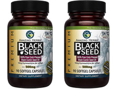 Amazing Herbs Premium Black Seed Oil Capsules bottle; supports daily wellness.