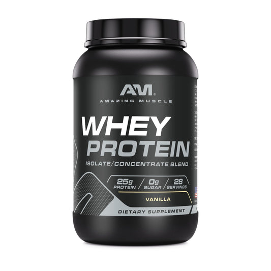 Amazing Muscle whey powder tub in vanilla for a convenient protein boost after workouts