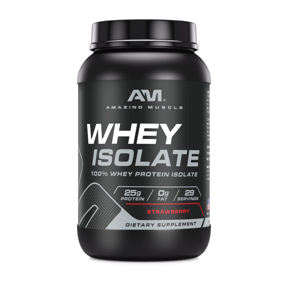 Amazing Muscle Whey Protein Isolate bottle for post-workout protein support.