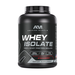 Amazing Muscle Whey Isolate powder in a jar for fast protein delivery.