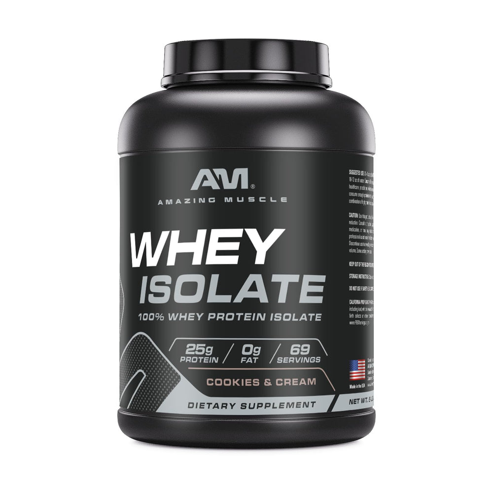 Amazing Muscle Whey Protein Isolate scoop demonstrates convenient one-scoop servings.