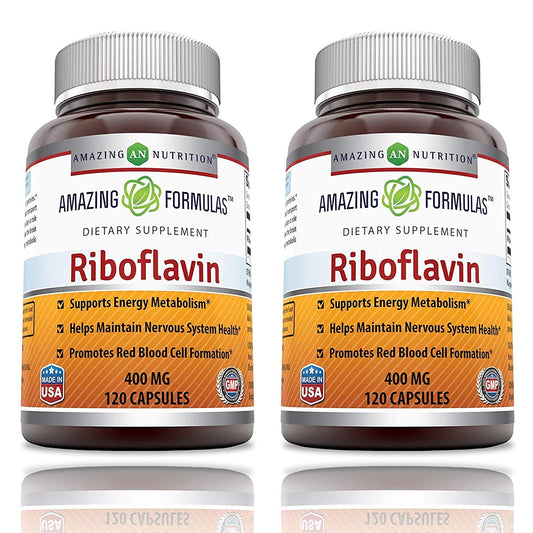 Amazing Nutrition riboflavin 400 mg capsules bottle for daily energy support