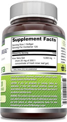 Amazing Formulas Aloe Vera softgels bottle side showing capsule size and potency.