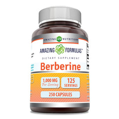 Amazing Nutrition Berberine 1000mg bottle shows two-capsule serving for daily wellness.