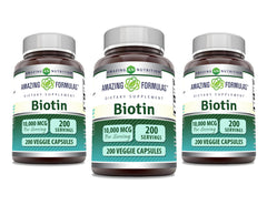 Amazing Nutrition Biotin 10000 mcg veggie capsules bottle front for daily dietary supplement.