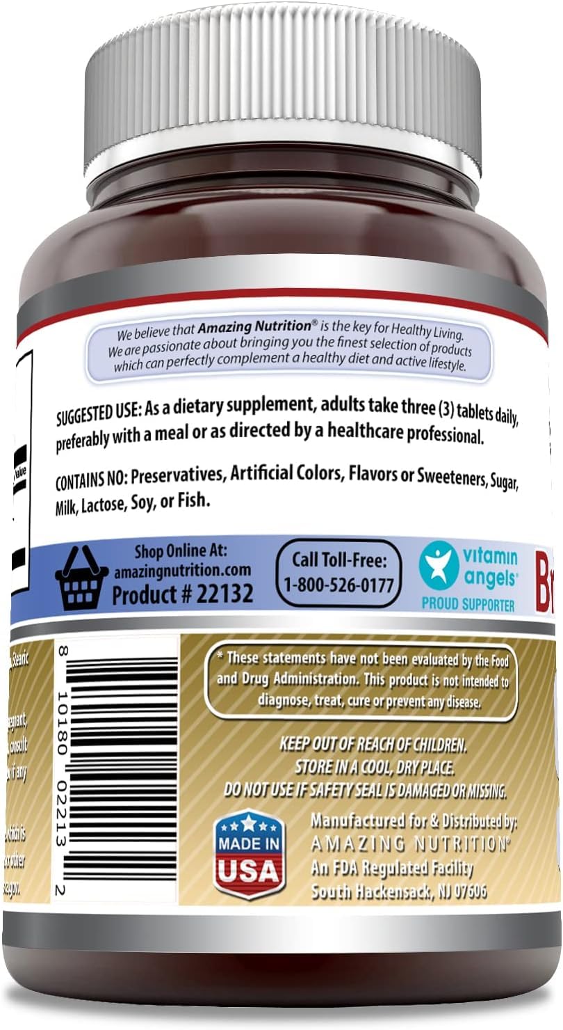 Amazing Nutrition Brewers Yeast bottle label displays non GMO and gluten free attributes.