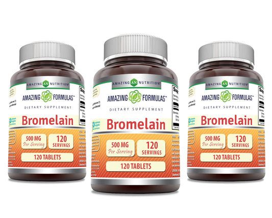 Amazing Nutrition Bromelain 500mg tablets front view easy-to-swallow daily supplement.