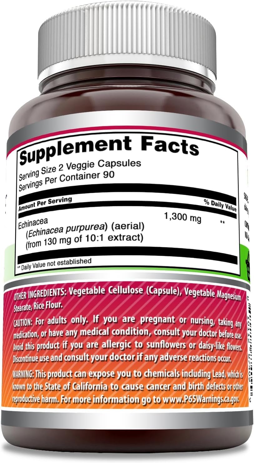 Amazing Nutrition Echinacea veggie capsules ready for convenient 2-capsule servings
