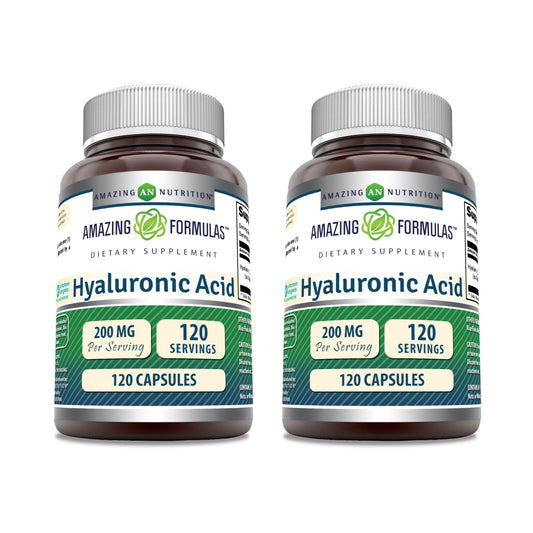 Amazing Nutrition Hyaluronic Acid bottle showing 200 mg per serving for daily use.