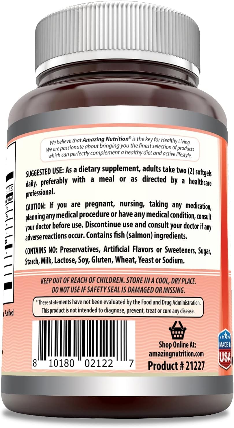 Amazing Nutrition 2000 mg per serving graphic highlighting potent omega-3 content.
