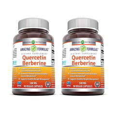 Amazing Formulas Quercetin Berberine bottle close-up highlights purity and potency.