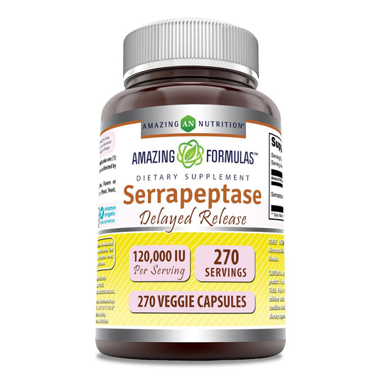 Amazing Nutrition Serrapeptase bottle shows high-potency capsules for daily support.