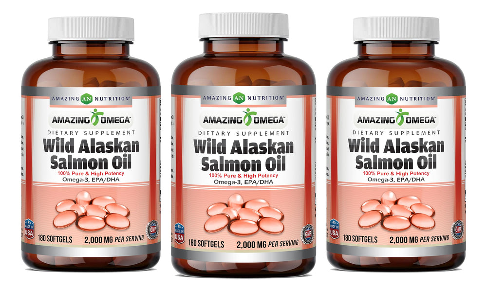Amazing Nutrition Omega bottle featuring wild Alaskan salmon oil for daily omega support.