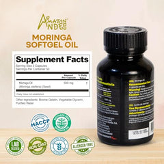 Amazon Andes Moringa softgels packaging showcases sustainable sourcing.