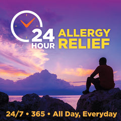 Amazon Basic Care All Day Relief bottle label emphasizing gluten free formulation