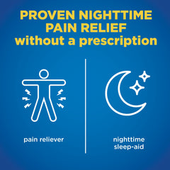 Amazon Basic Care All Night Pain Relief PM capsules on label highlight naproxen and diphenhydramine