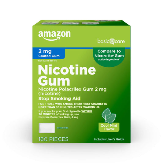 Amazon Basic Care coated nicotine gum 2 mg mint pack easing cravings during quit attempts