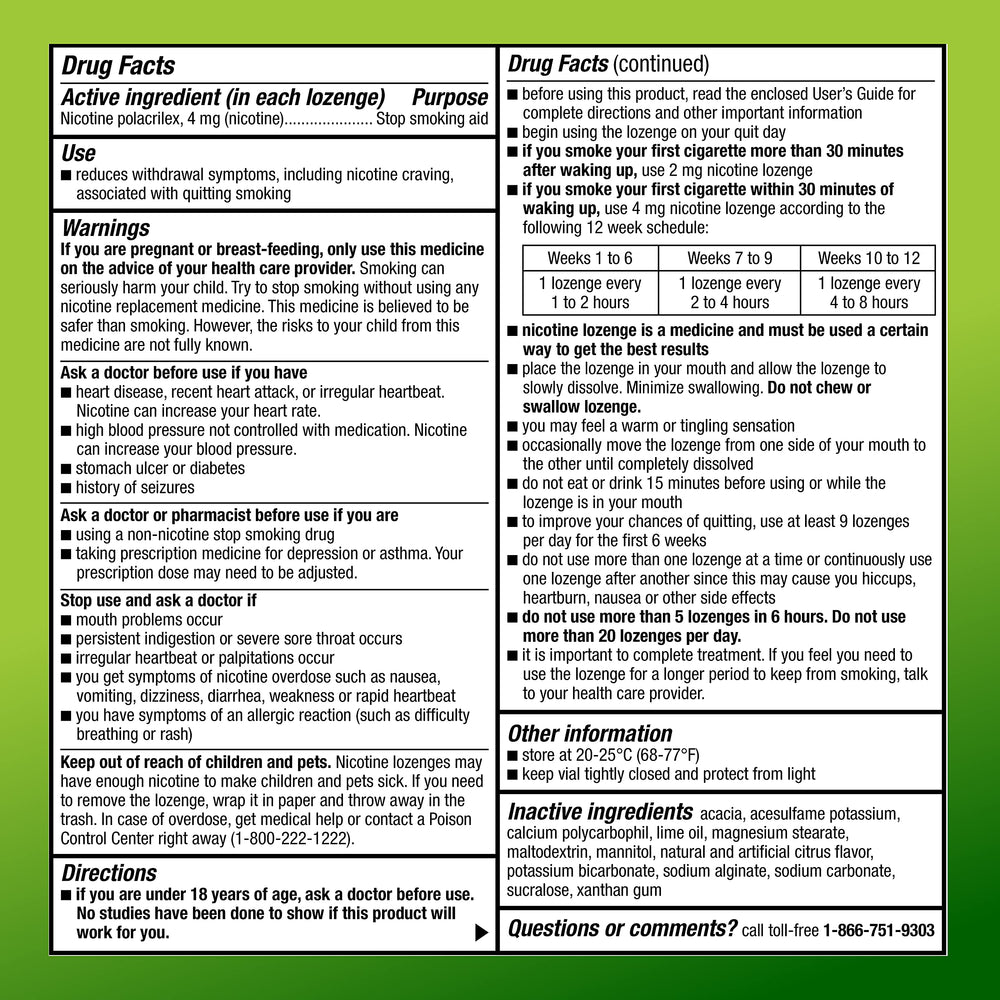 Amazon Basic Care lozenge packaging graphic highlights 81-count supply for quit attempts.