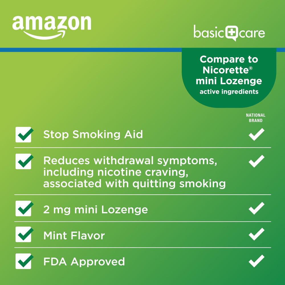 Close-up of Amazon Basic Care mint lozenge tablet showing compact dose.