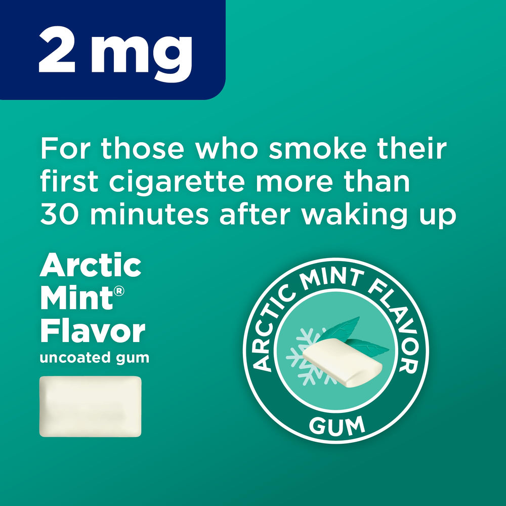 Amazon Basic Care nicotine gum 2 mg mint piece close-up showing mint flavor.