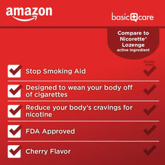 Amazon Basic Care nicotine lozenge 4 mg cherry blister pack close-up sugar-free formula