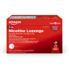 Amazon Basic Care nicotine lozenge 4 mg cherry packaging for easy cravings control