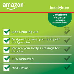 Amazon Basic Care lozenge mint pack open for portable craving relief during outings.