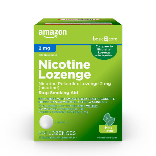 Amazon Basic Care nicotine lozenge 2 mg mint pack front view for cravings support