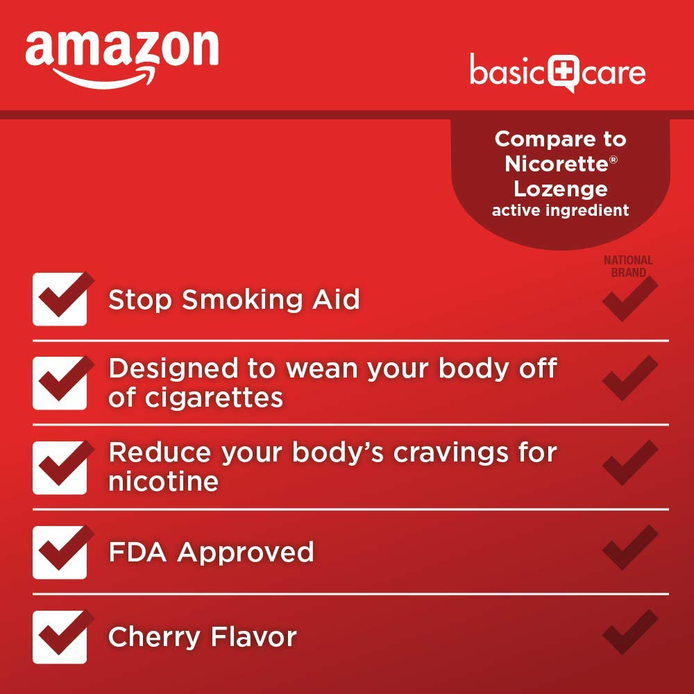 72-count box of Amazon Basic Care lozenges for quitting plan
