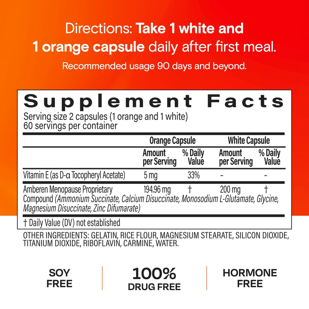 Amberen menopause supplement on nightstand suggests day and night support.
