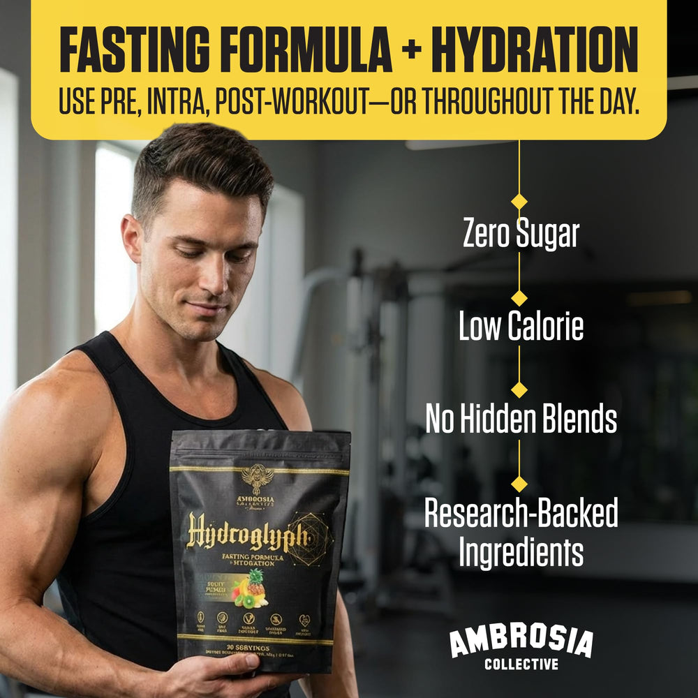 Glass of Hydroglyph water prepared for exercise