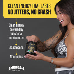 Ambrosia Kinetic scoop pouring powder into shaker for quick mix