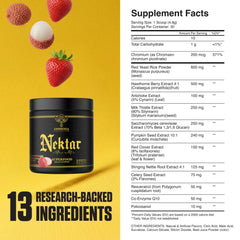 Ambrosia Nektar ingredients visual emphasizes 13 superfoods for holistic support.
