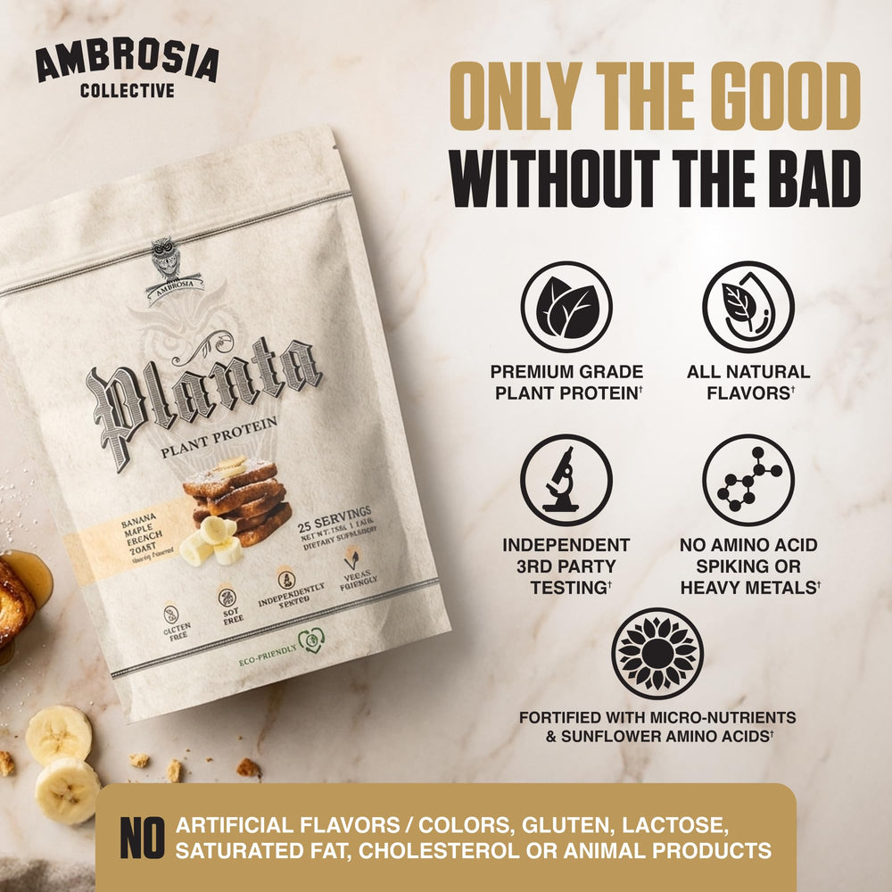 Ambrosia Planta fermented sunflower BCAAs seal emphasizes recovery support.