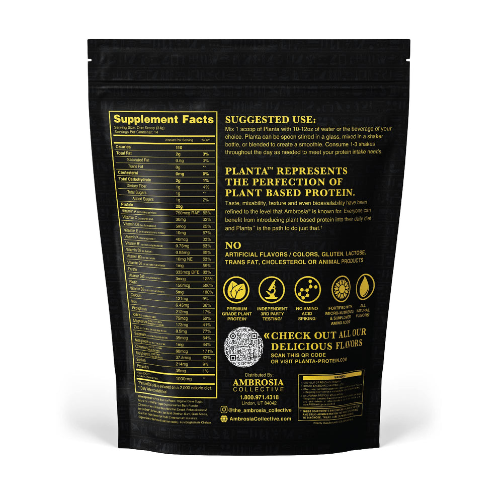 Ambrosia Planta Cinnamon Roll tub highlighting gourmet flavor and mixability