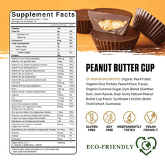 Ambrosia Planta scoop showing blend of pea, rice, and fermented sunflower protein.