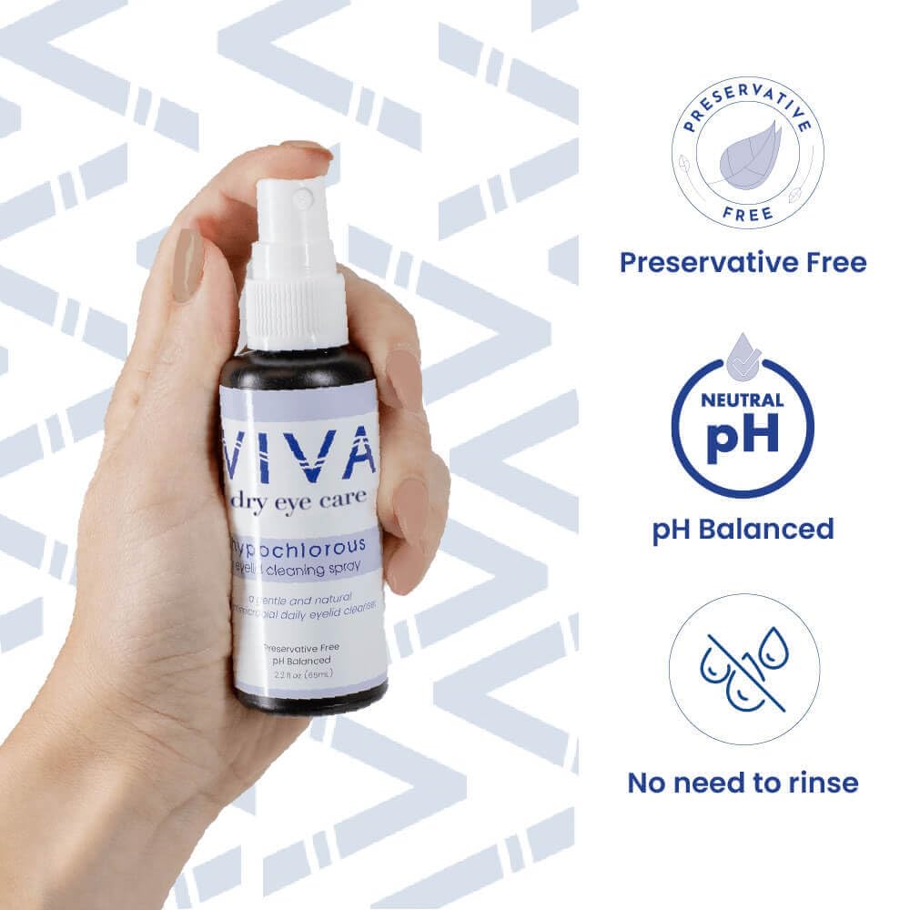 Amcon VIVA eyelid cleanser closeup label shows three-ingredient formula.