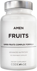 Amen Fruits capsules in a bottle promote convenient vegan daily multivitamin use.
