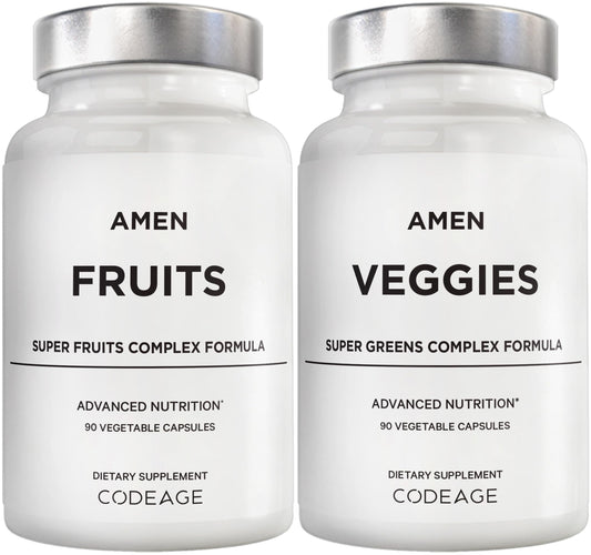 Amen Fruits Veggies bundle bottle shows daily multivitamin capsules for convenient nutrition.