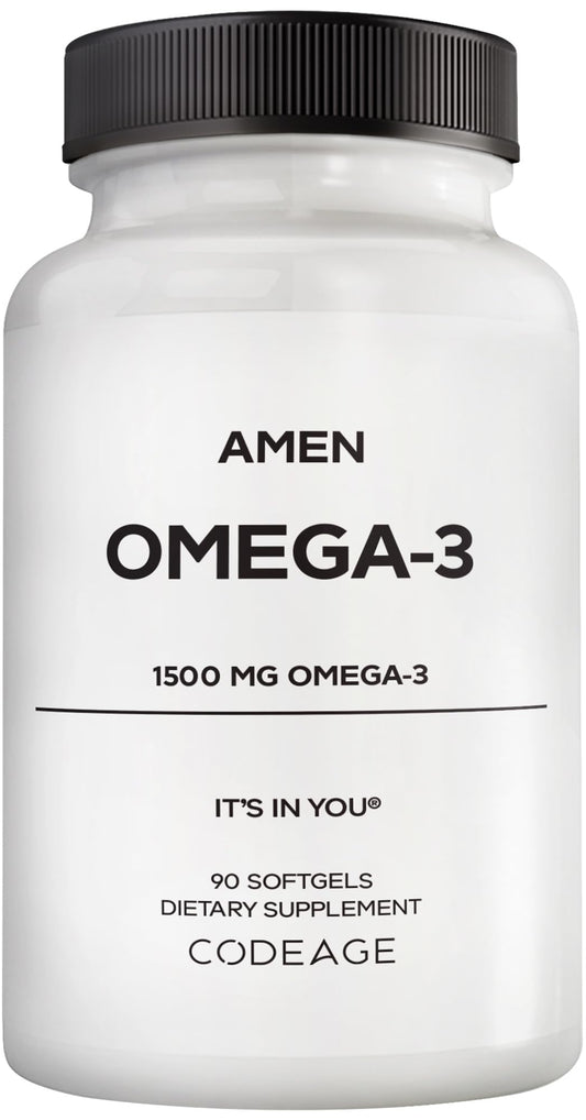 Amen Omega-3 softgels bottle front view highlighting high-potency EPA and DHA.